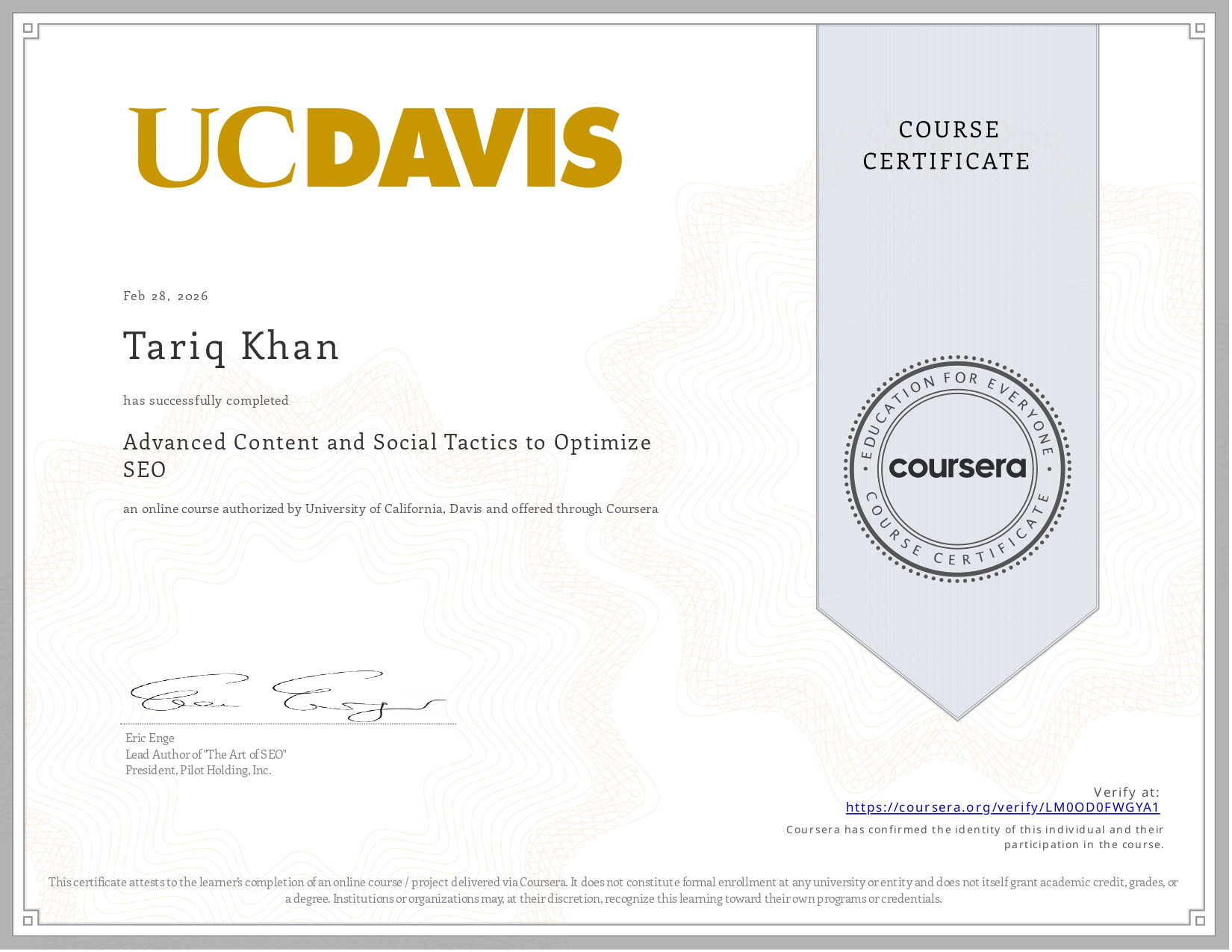 Advanced Content and Social Tactics Certificate
